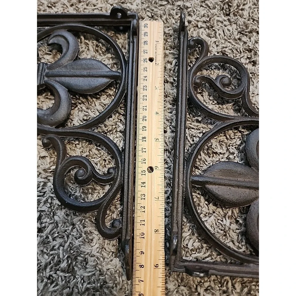 2 Fleur De Lis Cast Iron WALL BRACKETS‎ CORNER PLANT HANGERS